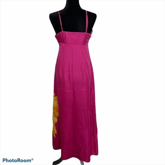 Express Y2K 90’ 100% Silk Pink Maxi Dress w/ flower detail - Picture 3 of 17